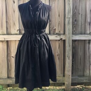 CONVERSE Black Sleeveless Lined Midi Dress Women's XS Ruffle Neck Goth Glam EUC
